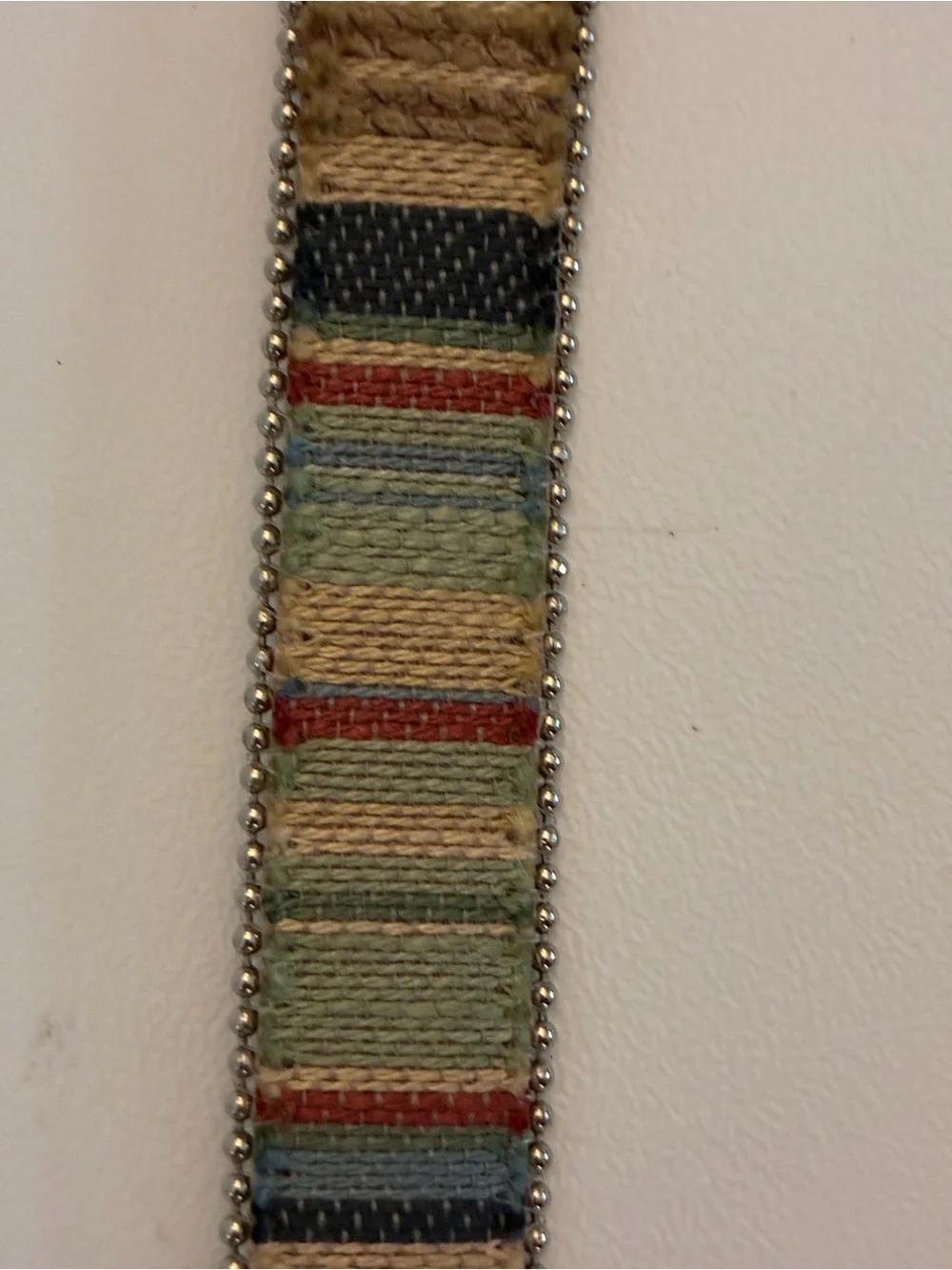 Vintage 90s Elite Fresno Woven Tapestry Belt Beaded Trim Silver Buckle M 3301